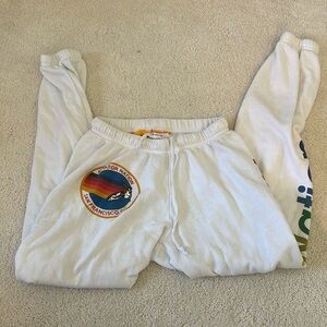 Aviator nation rainbow logo and writing sweatpants